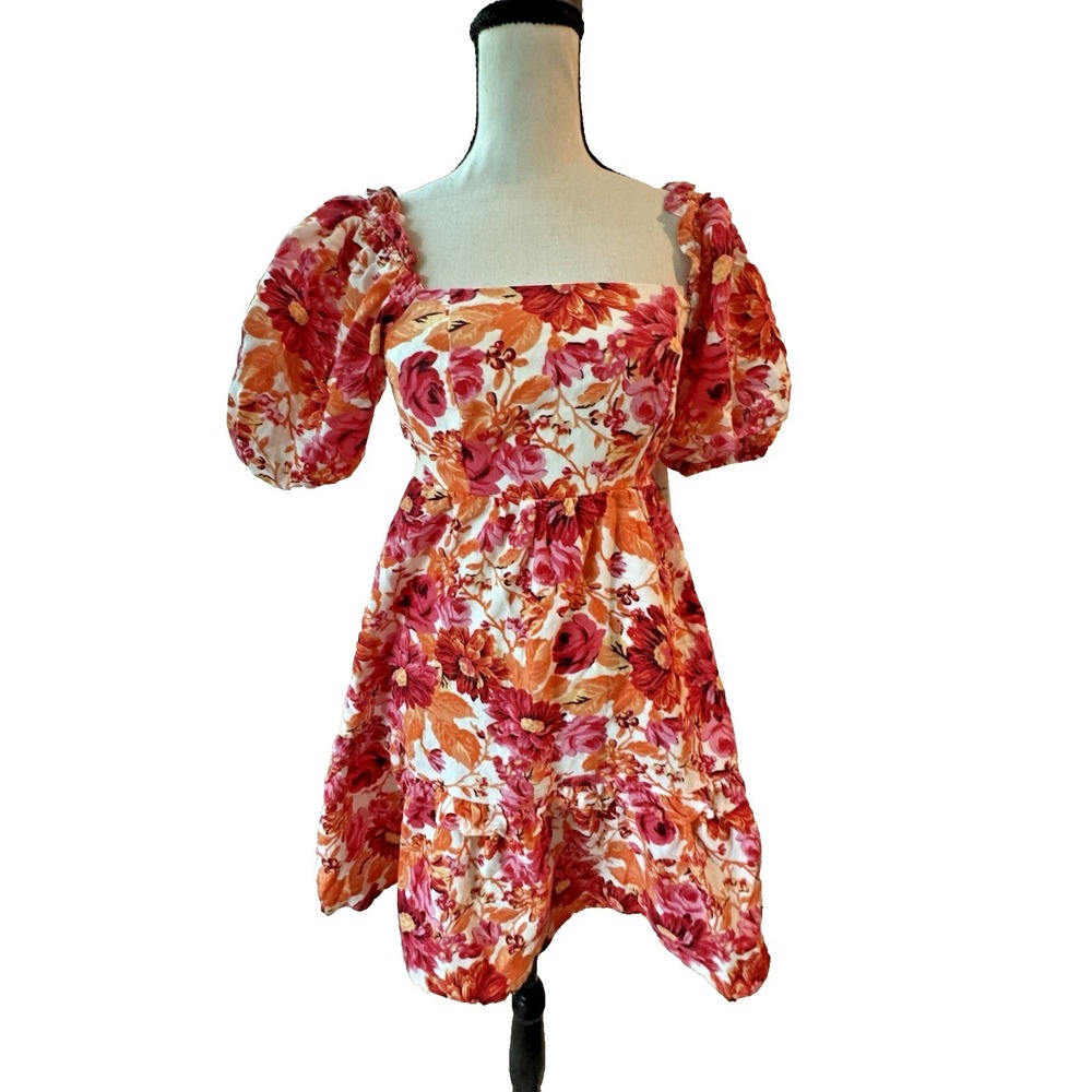 NWT Jessica Simpson Linen Blend Floral Dress Orange Sz XS